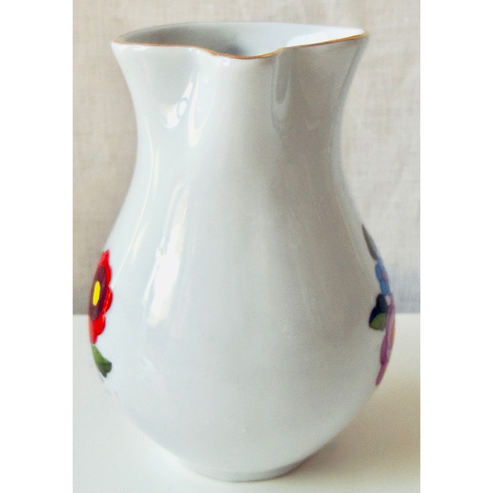Vintage Kalocsa Hungary Hand-painted Porcelain Pitcher Folk Art Floral Gold Trim - Picture 11 of 12